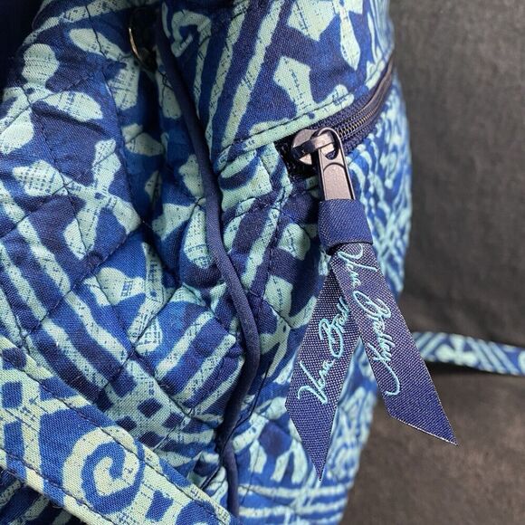 Vera Bradley Cuban Tiles Cotton Backpack Medium Blue Turquoise Straps 14"x12"x5" - Picture 5 of 14